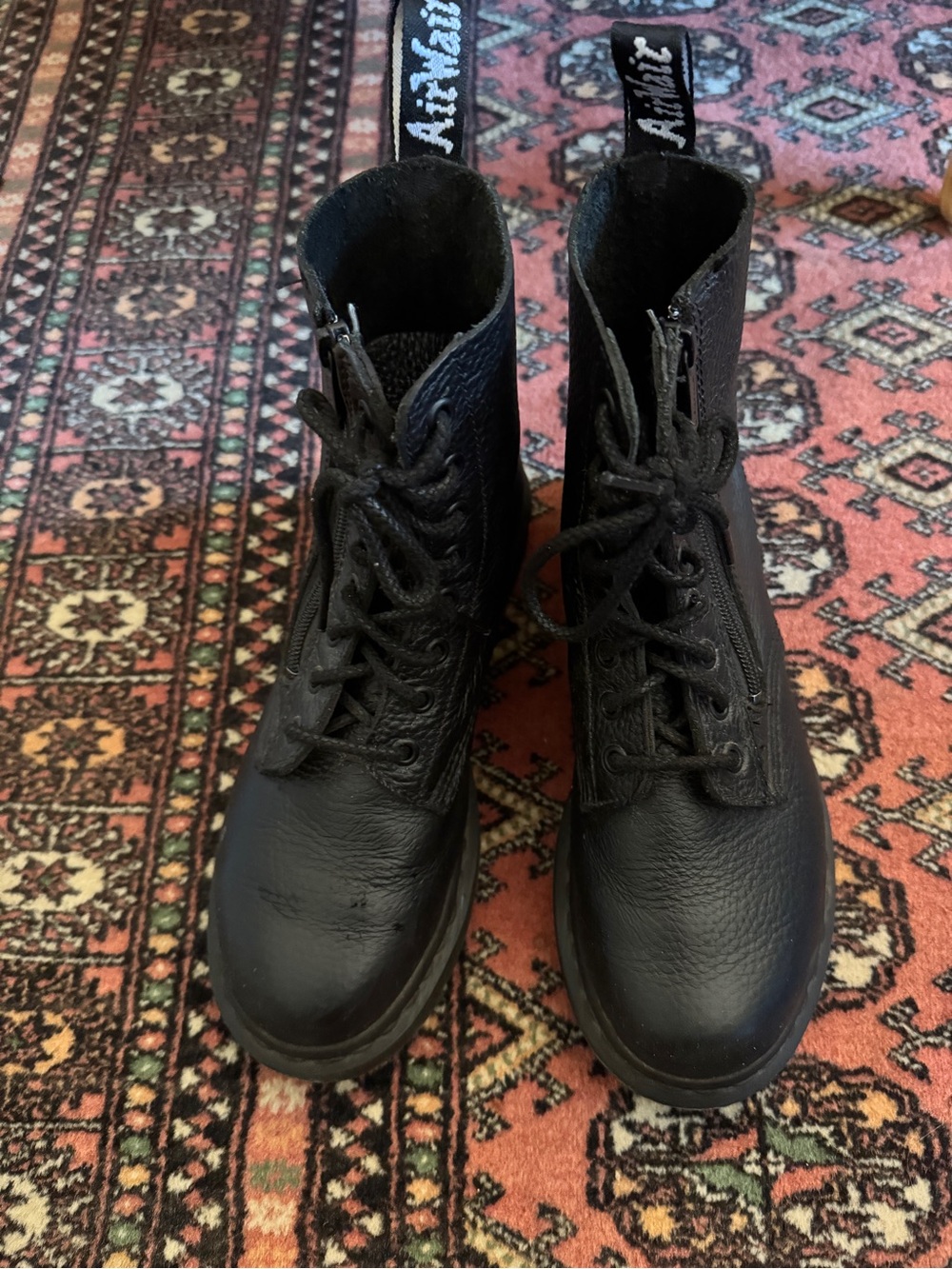 Dr. Martens Black Leather Lace-Up Combat Boots with Zipper